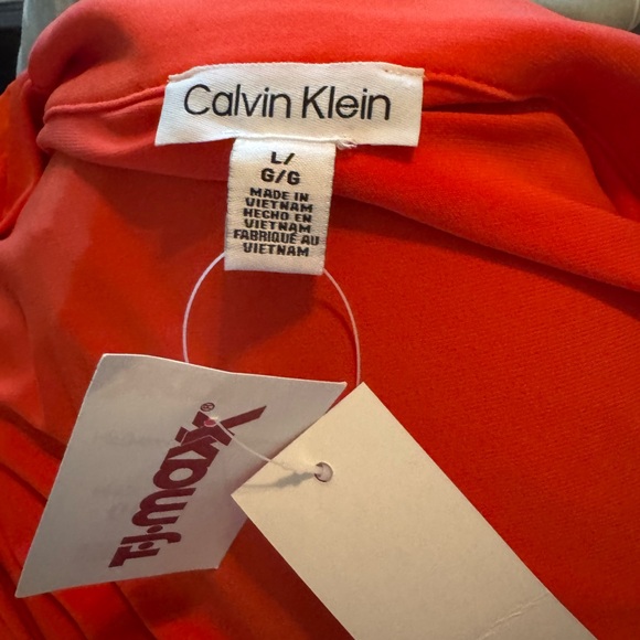 NWT Calvin Klein square neck sheer ruffle sleeve top in Fire Orange Size Large - Picture 5 of 7